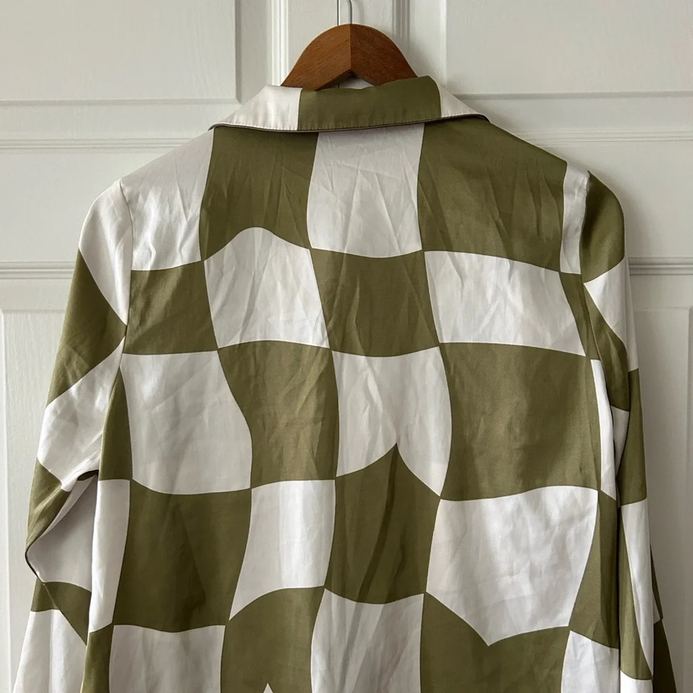 Yini Lulu Green and White Checkerboard Pajama Set Sz S - Picture 7 of 8